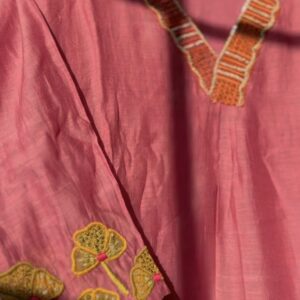 Brick Pink Pure Banarasi Mul Chanderi Three-Piece Suit
