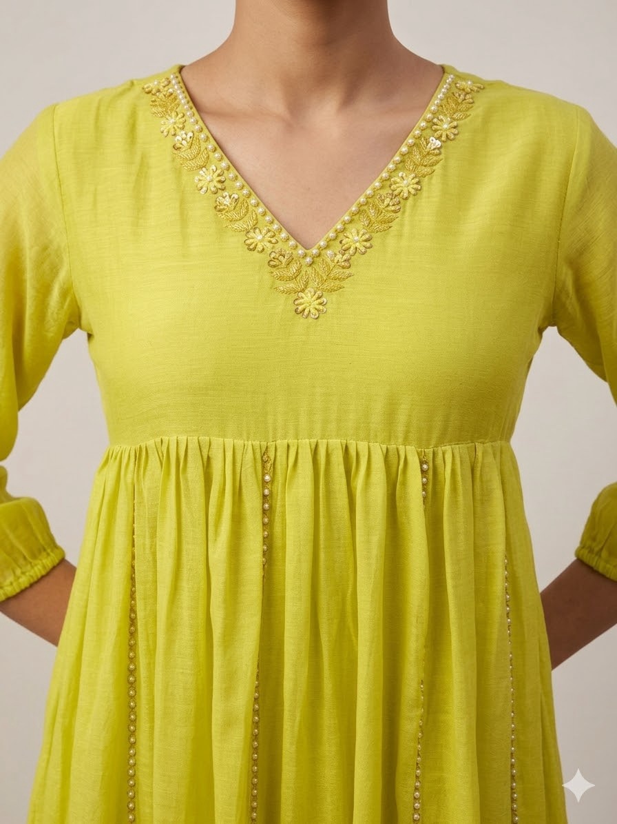 Yellow Benarasi Mul Chanderi Anarkali Suit - Image 3