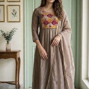 Ruhani Brown Chanderi Suit Set