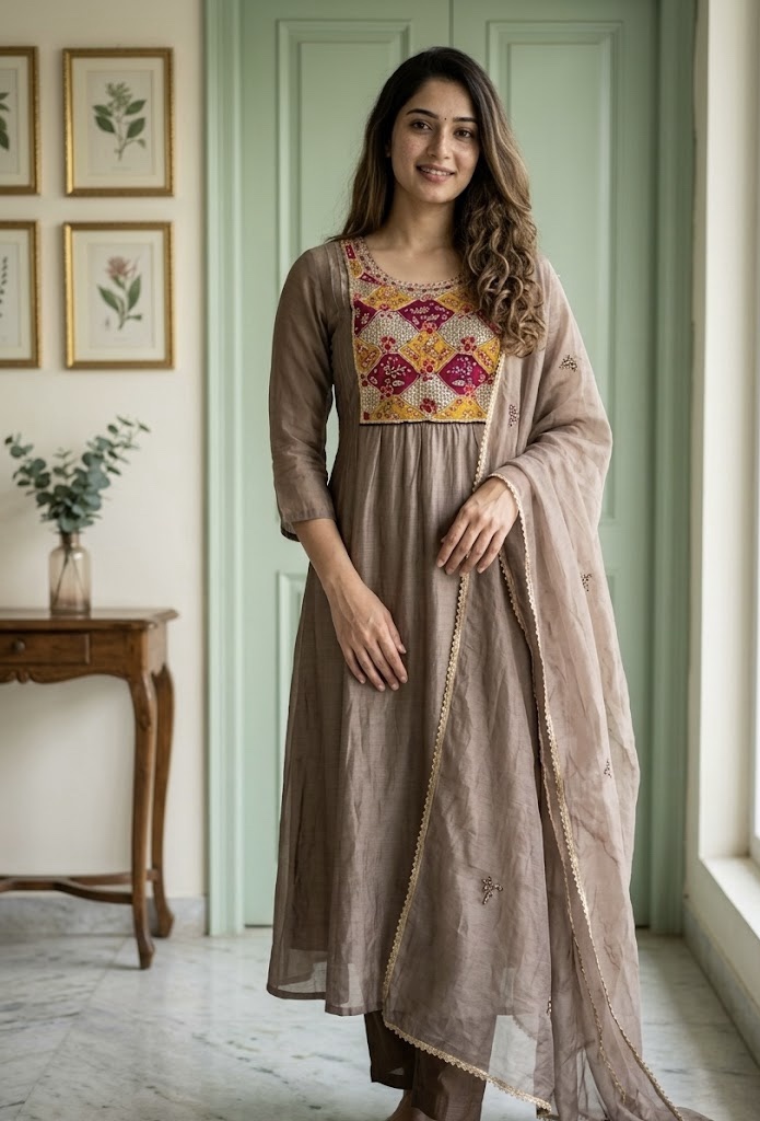 Ruhani Brown Chanderi Suit Set