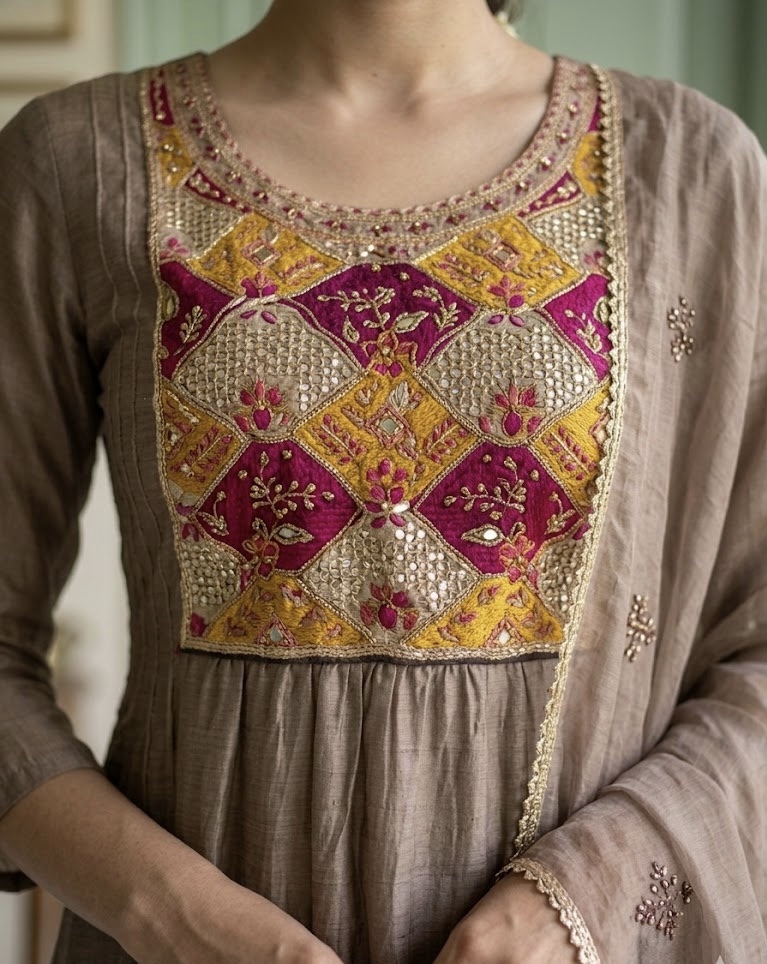 Ruhani Brown Chanderi Suit Set - Image 2