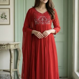 Charulata Red Anarkali Set