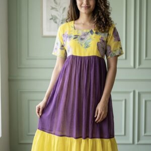 Pure Kota Yellow & Violet Frock