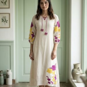 Off-White Pure Mul Chanderi Frock