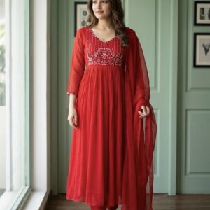 Charulata Red Anarkali Set