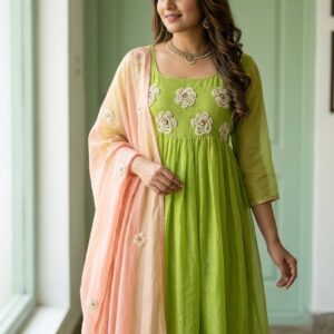 Graceful Linen Kota Anarkali Set