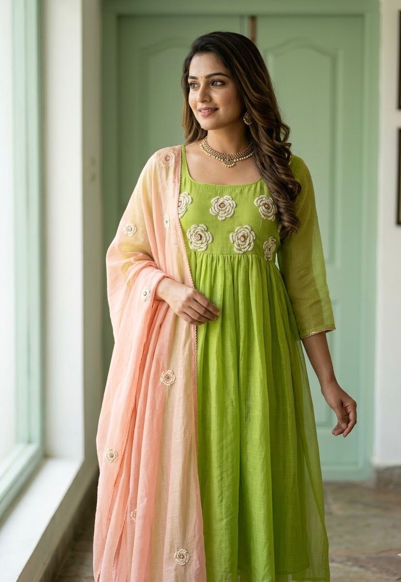 Graceful Linen Kota Anarkali Set