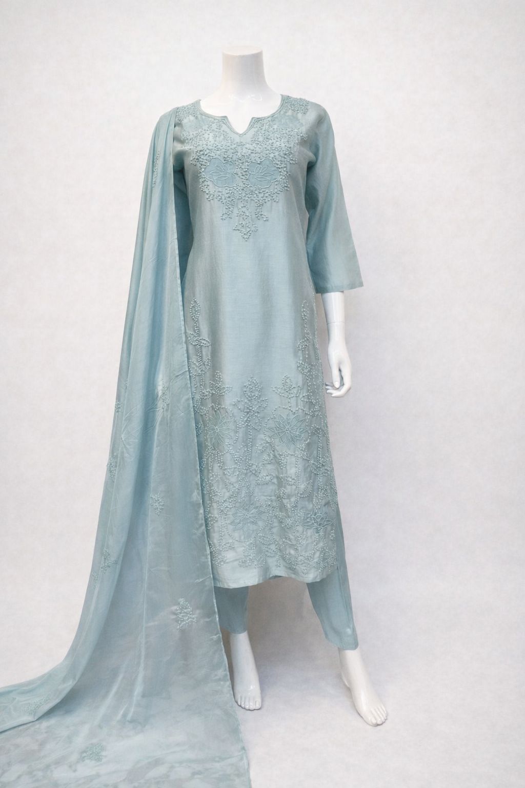 Powder Blue Pure Chanderi Three-Piece Suit - Image 2