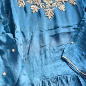 Peacock Blue Pure Chinnon 3-Piece A-Line Set