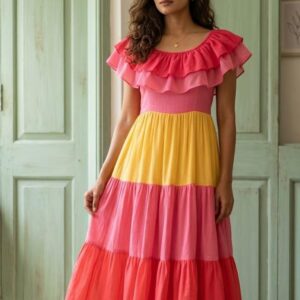 Pure Color Block Linen Kota Frock 🤍