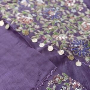 Purple Pure Mul Chanderi three-piece A-line suit