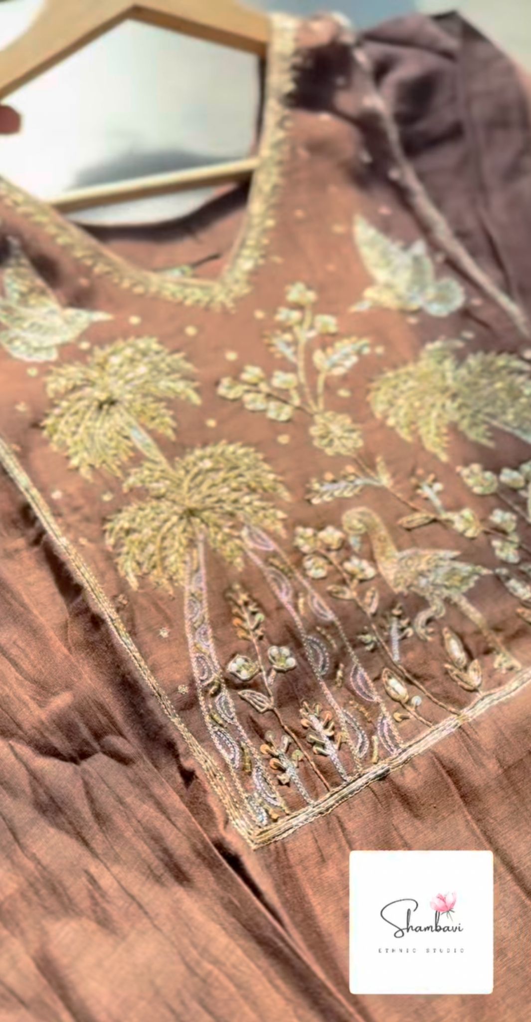 Brown Pure Mul Chanderi Three-Piece A-Line Suit