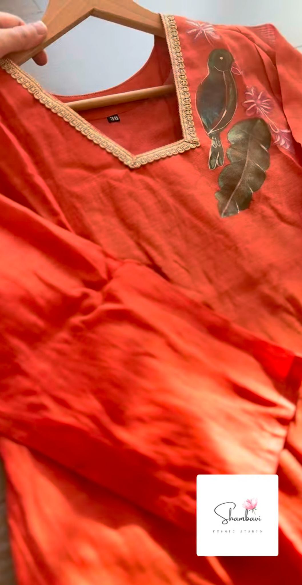 Rust Orange Mul Chanderi 3-Piece A-Line Suit