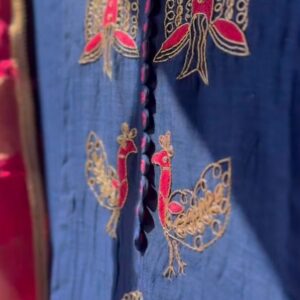 Royal blue Pure benarasi mul chanderi three piece suit