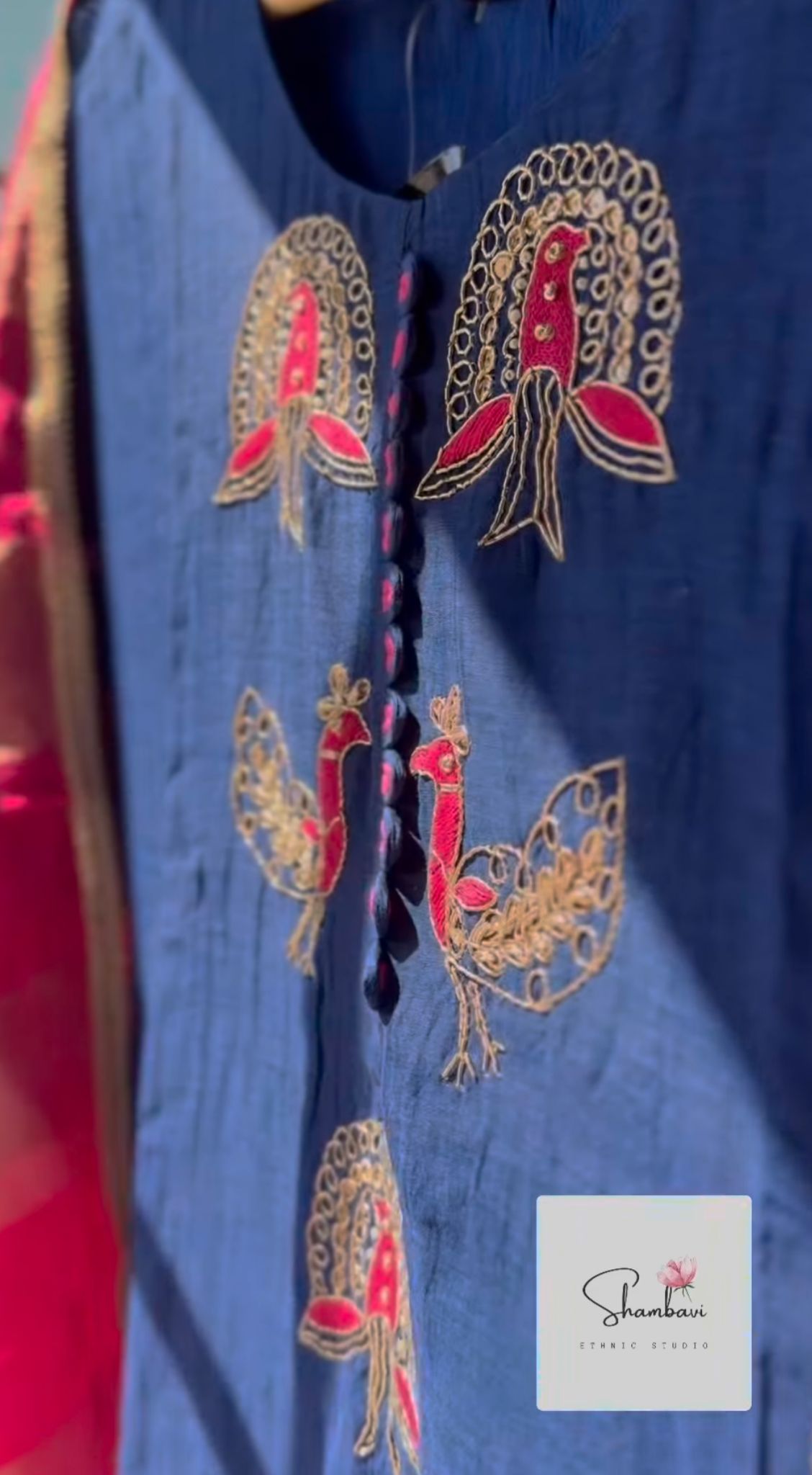 Royal blue Pure benarasi mul chanderi three piece suit