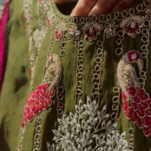 Pure benarasi mul chanderi a line three piece suit