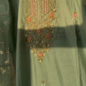 Elegant sea green Roman silk three-piece suit