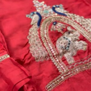 Rust red pure Uppada silk three-piece A-line suit