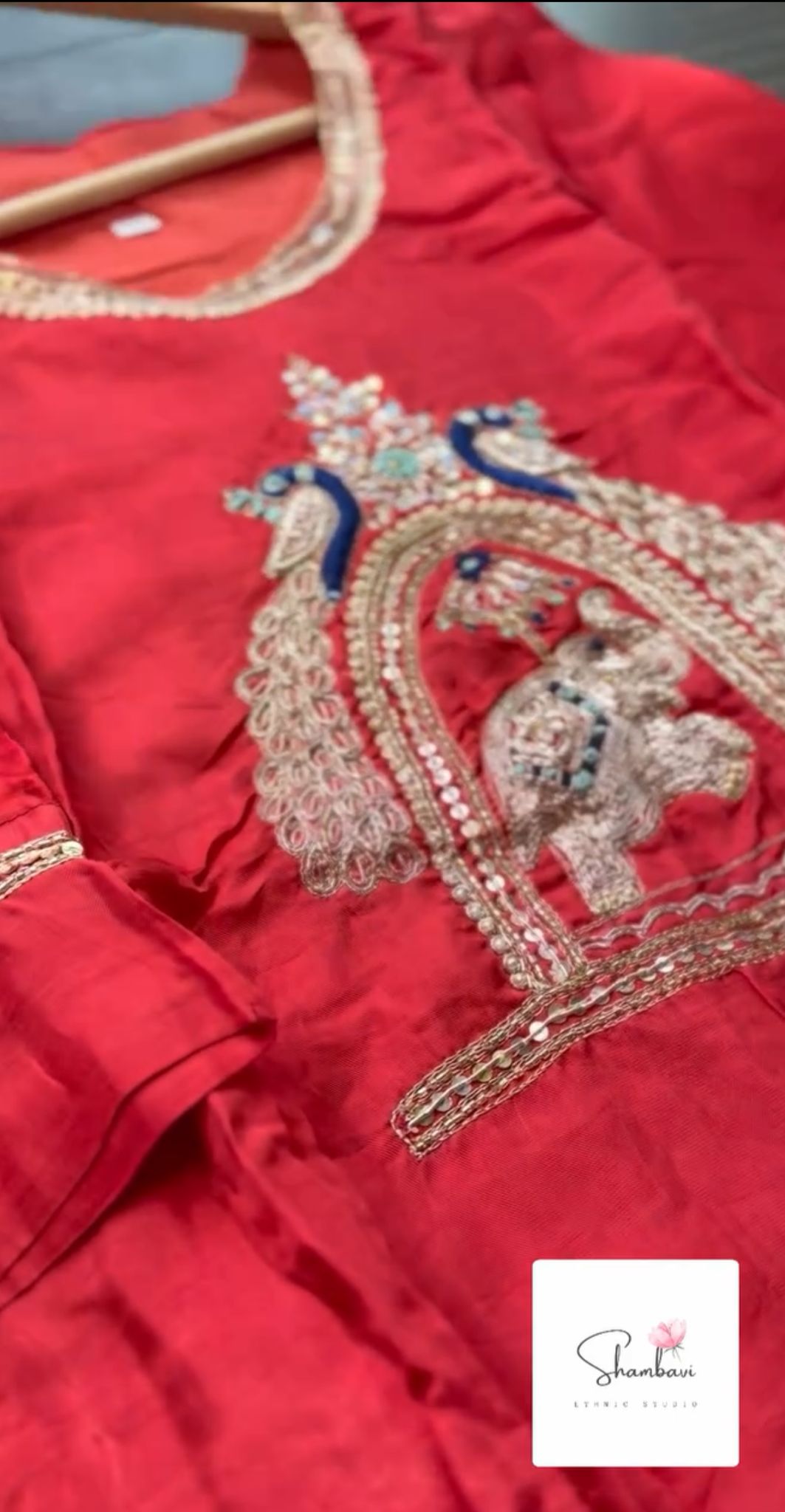 Rust red pure Uppada silk three-piece A-line suit