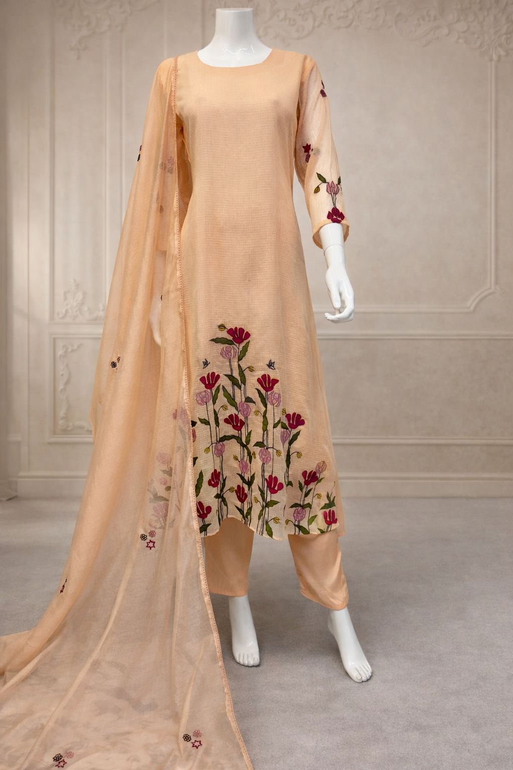 Pure linen Kota Doria A-line three-piece suit