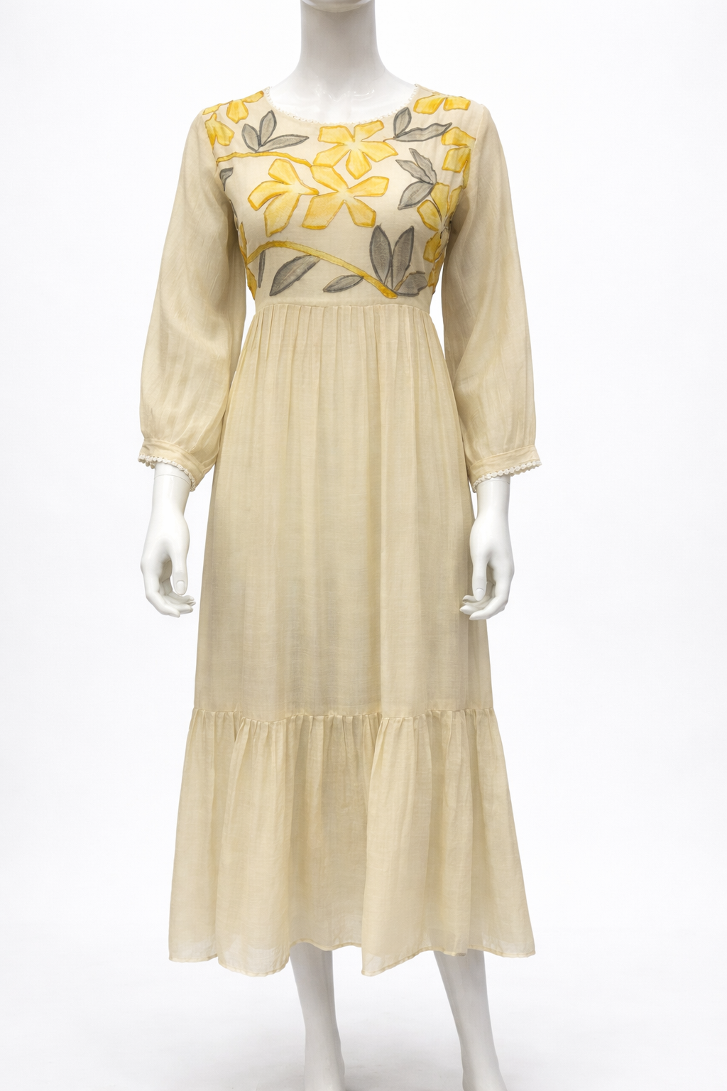 Pure Mul Chanderi off-white frock - Image 3