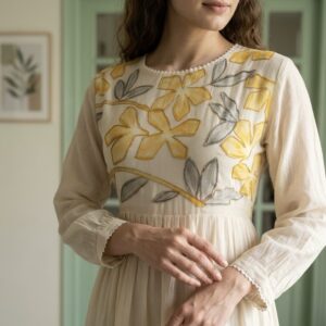 Pure Mul Chanderi off-white frock