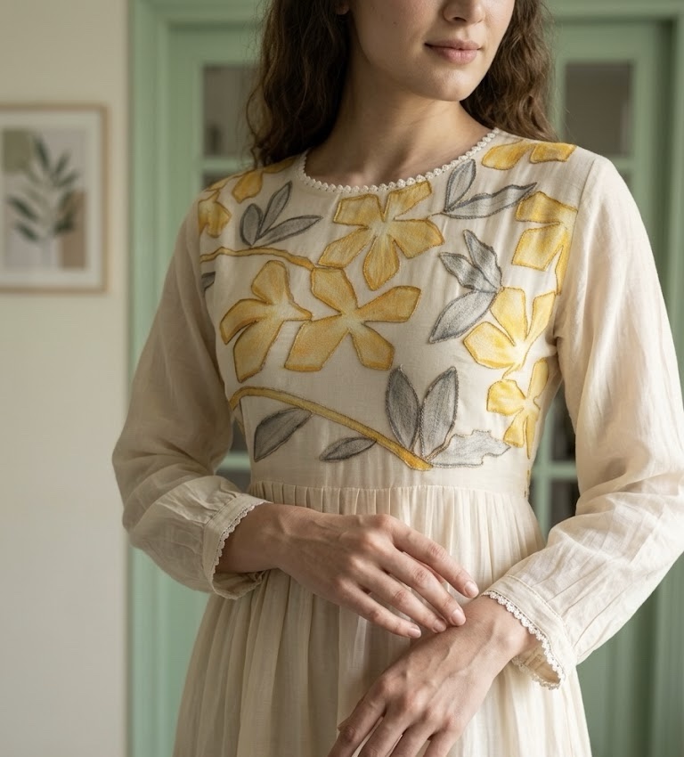 Pure Mul Chanderi off-white frock