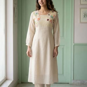 Off-white Benarasi Pure Mul Chanderi two-piece cord set