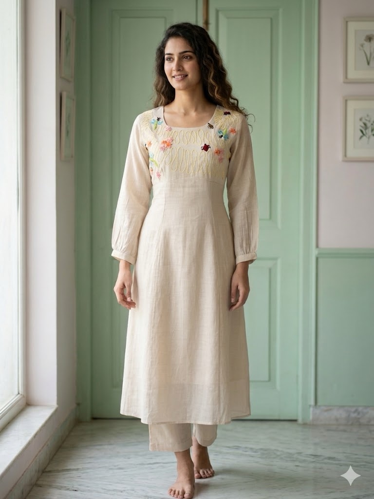 Off-white Benarasi Pure Mul Chanderi two-piece cord set