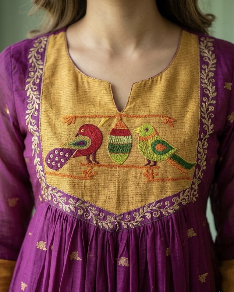 Pure Jamdani Handwoven Frock – Magenta Pink - Image 2