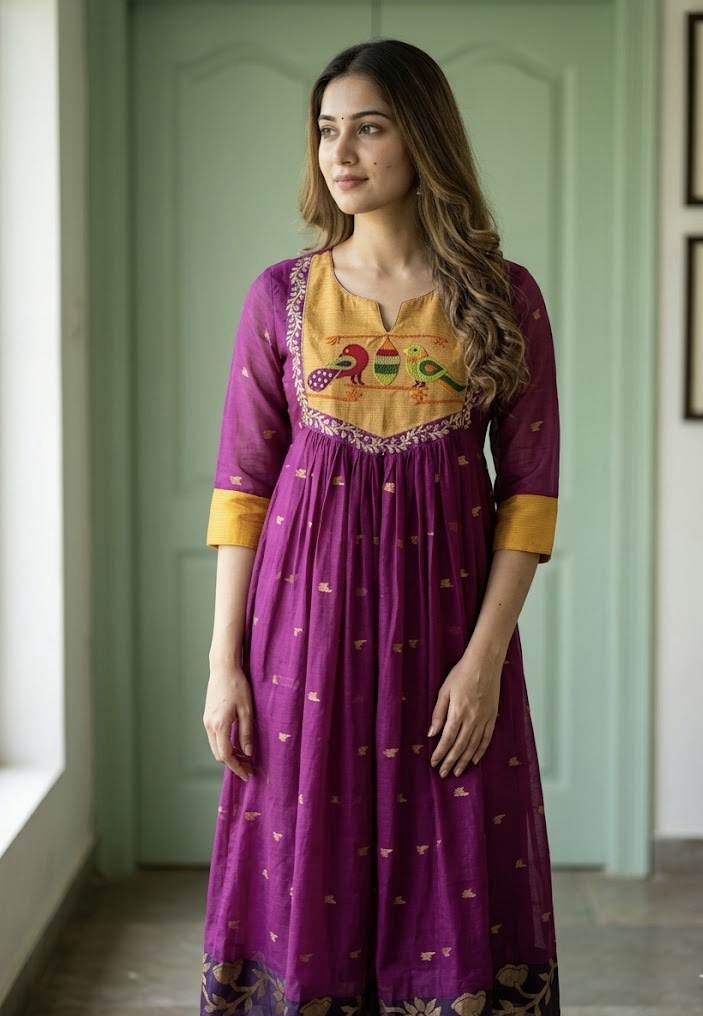 Pure Jamdani Handwoven Frock – Magenta Pink