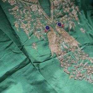 Pure Dola Silk Green Designer 3-Piece Straight-Cut Suit