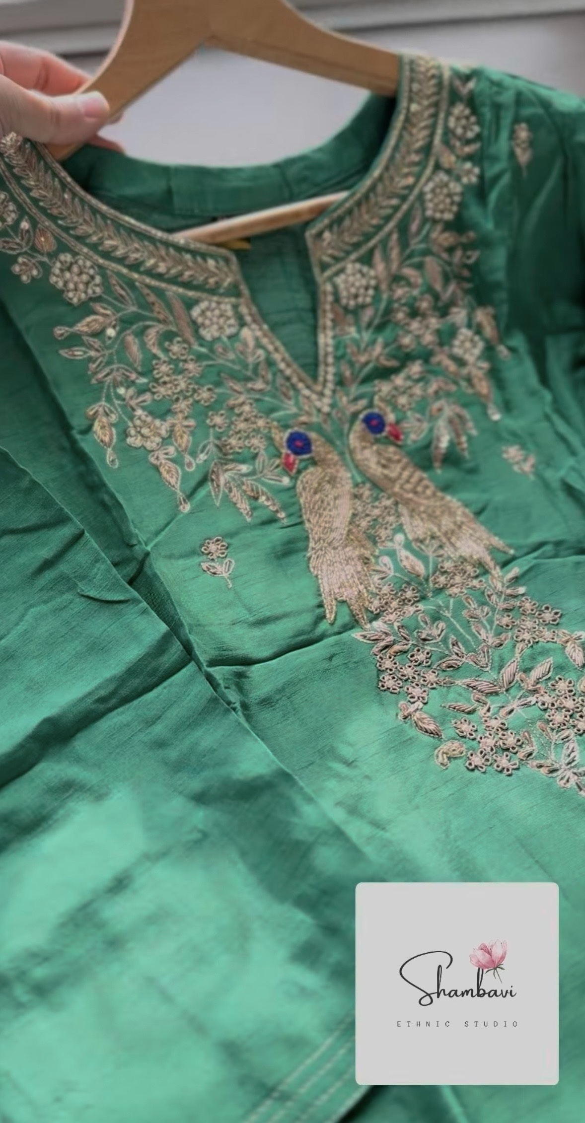 Pure Dola Silk Green Designer 3-Piece Straight-Cut Suit