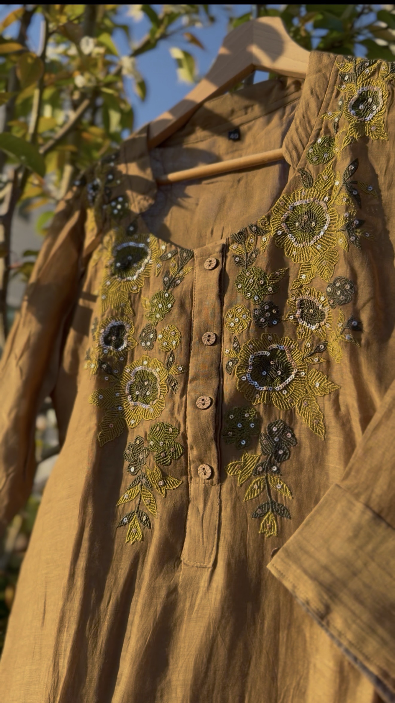 Khaki Mul Chanderi Cord Set - Image 2