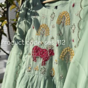 Sea Green Mul Chanderi A-Line Suit Set ✨