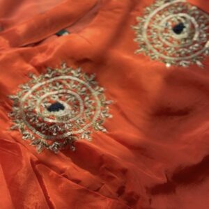 ✨ Dark Peach Orange Upada Silk A-Line Suit Set ✨