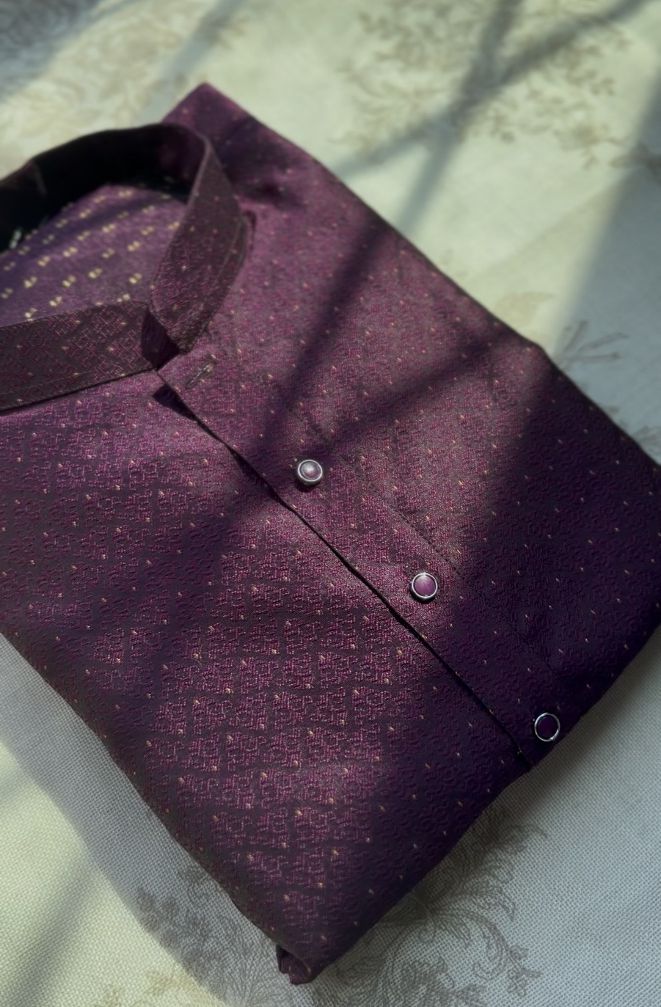 Purple Designer Silk Men’s Kurta Set