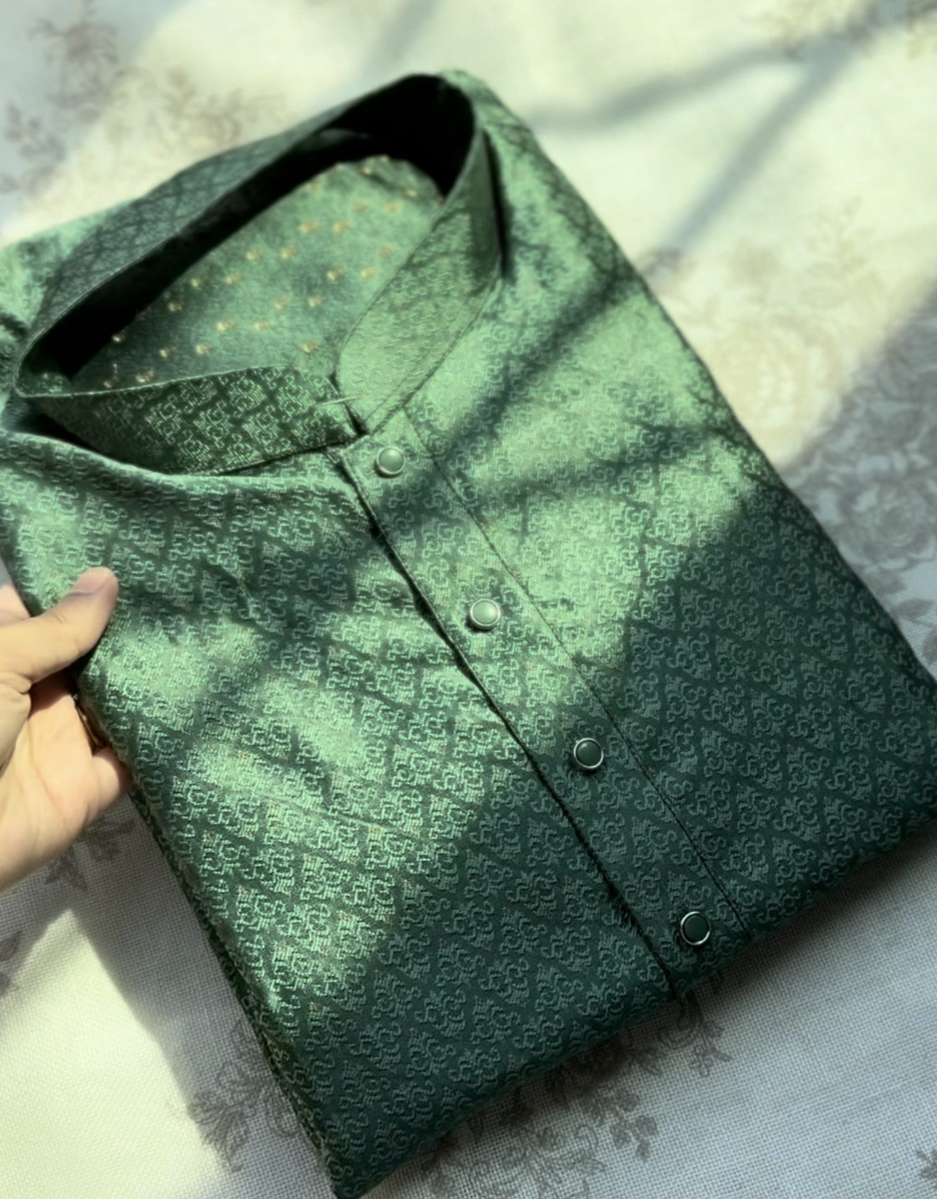 Broccoli Green Designer Silk Men’s Kurta Set
