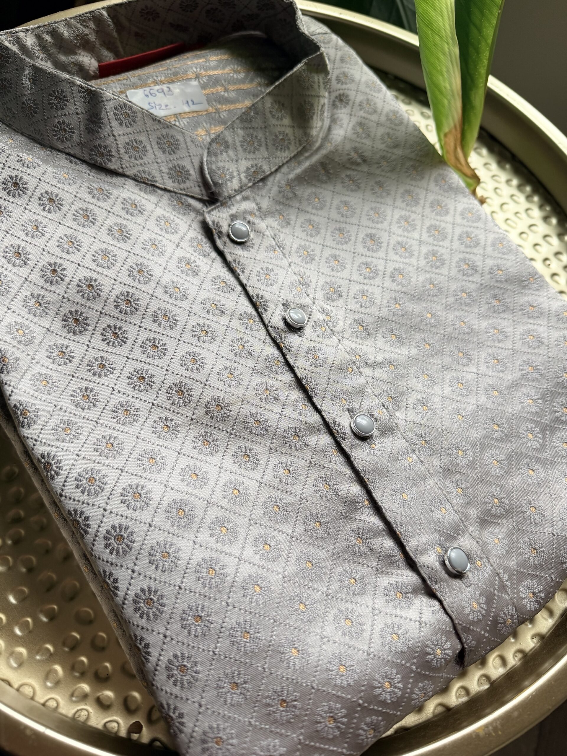 Grey Designer Men’s Silk Kurta Set