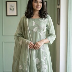 πΏ Pure Linen Kota Sea Green Three-Piece A-Line Suit