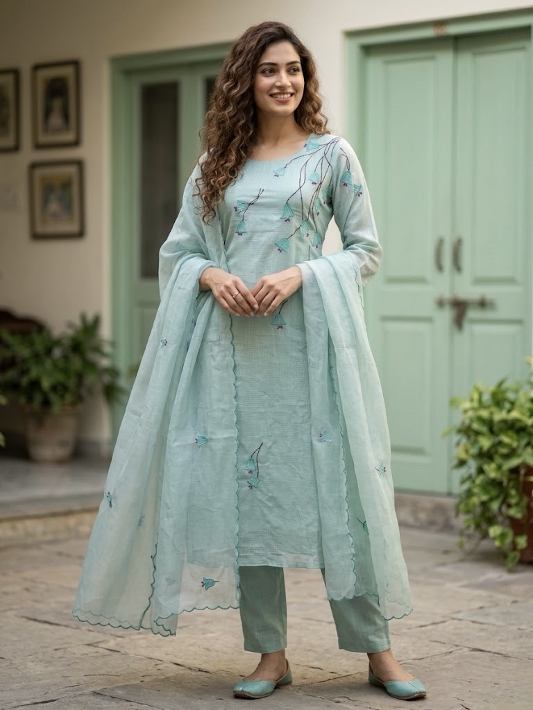 ✨ Pure linen kota three-piece A-line suit