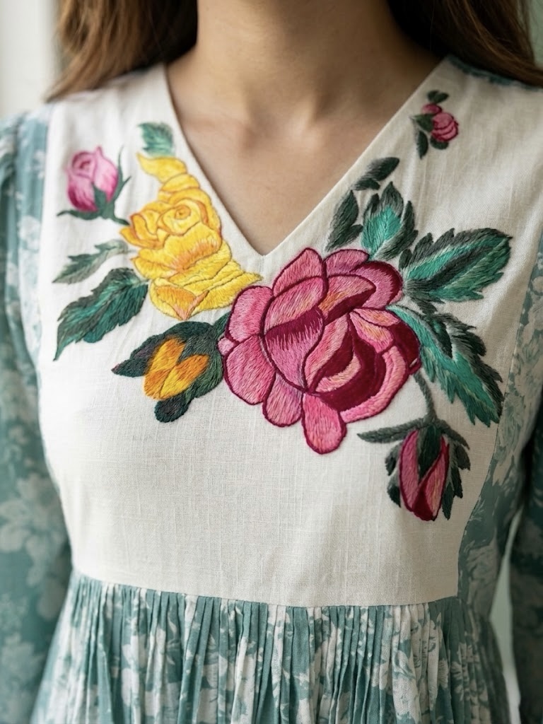 Mul Mul Cotton Summer-Friendly Designer Floral Frock - Image 2