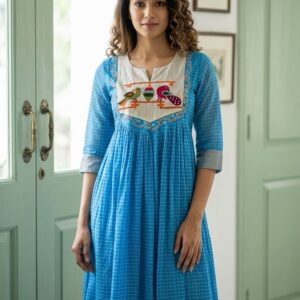 ✨ Sapphire Mist – Pure Jamdani Frock ✨