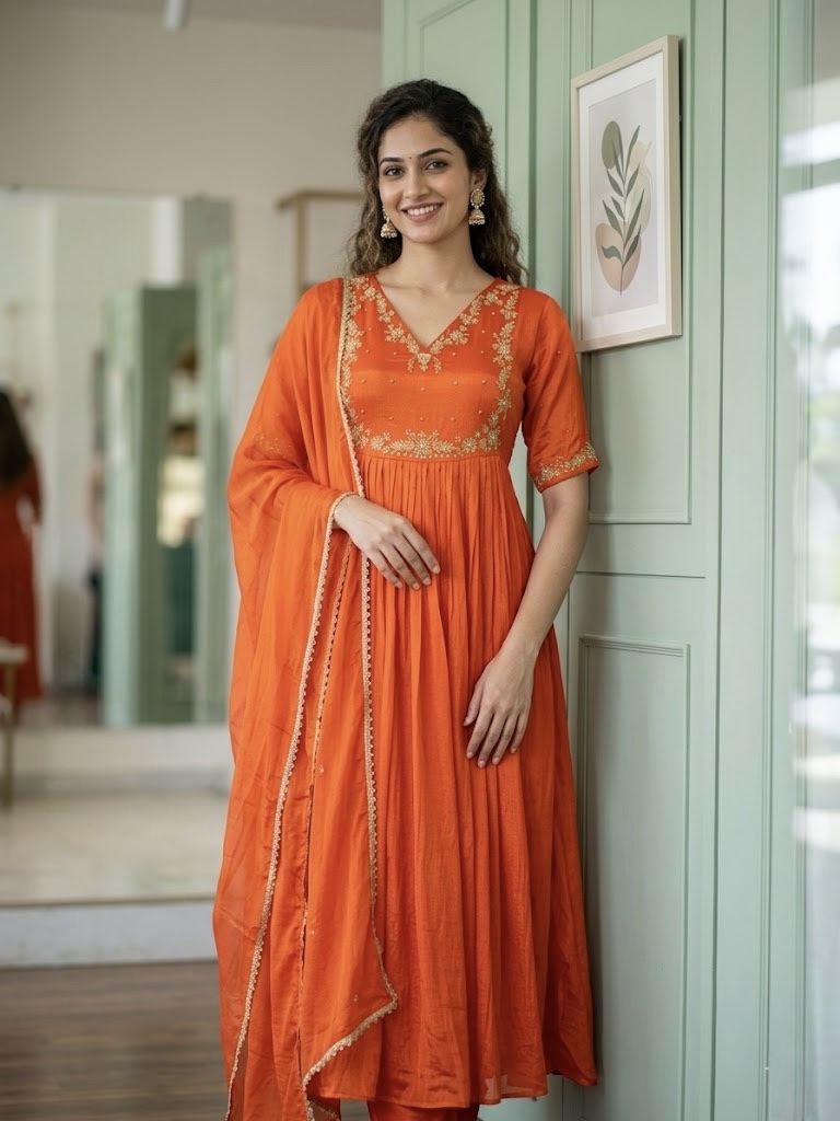 ✨ Fanta Glow – Pure Chinnon Anarkali Set ✨