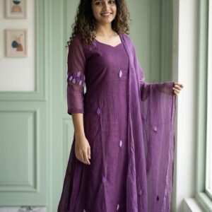 β¨ Lavender Twilight β Pure Linen Kota Designer Suit Set β¨