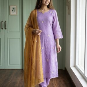 β¨ Lilac Bloom β Pure Linen Kota A-Line Suit Set β¨