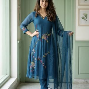 β¨ Mayura Blue β Pure Benarasi Mul Chanderi Suit Set β¨