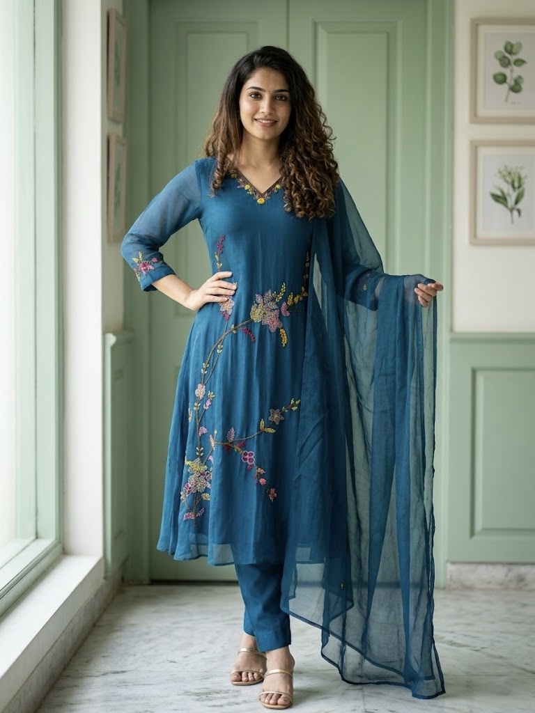 ✨ Mayura Blue – Pure Benarasi Mul Chanderi Suit Set ✨