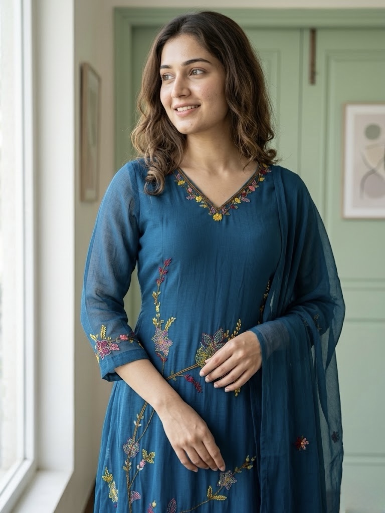 ✨ Mayura Blue – Pure Benarasi Mul Chanderi Suit Set ✨ - Image 2
