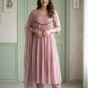 β¨ Rose Brick β Pure Linen Kota A-Line Suit Set β¨